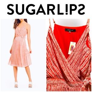SUGAR LIPS(Dillards)Super Cute Wrap Dress-Mandarin Orange/Red & White Print SZ S